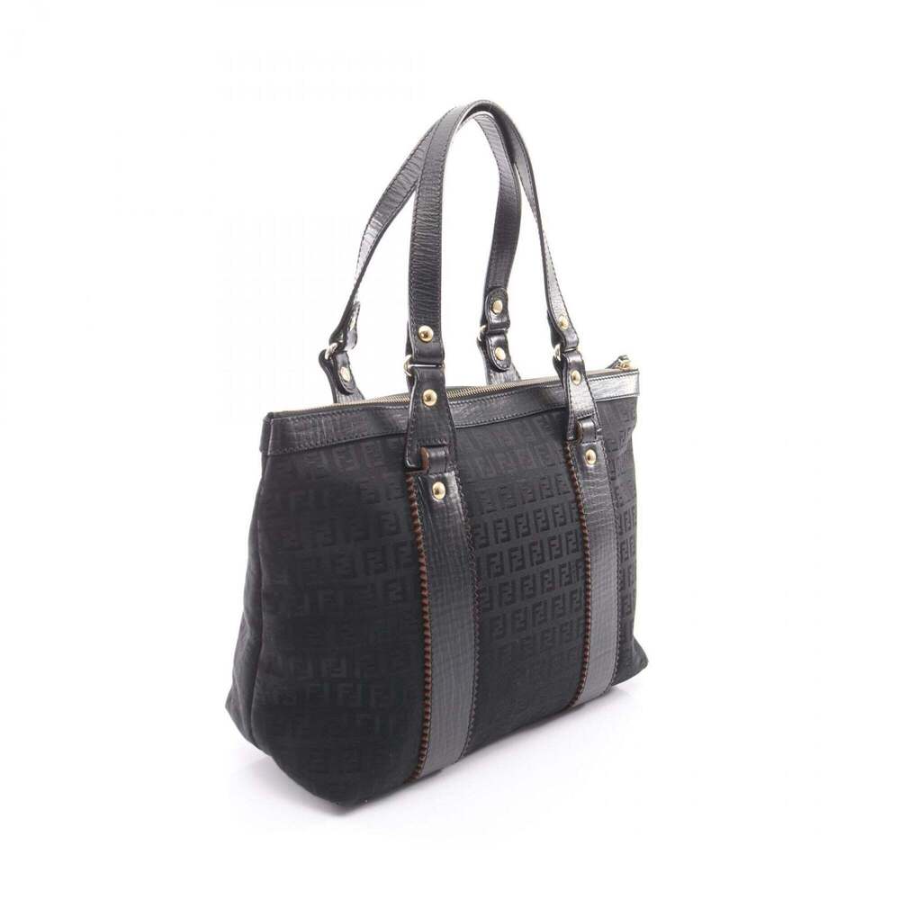 Fendi Zucchino Tote Bag Handbag Canvas Leather Women's Black - Picture 2 of 9